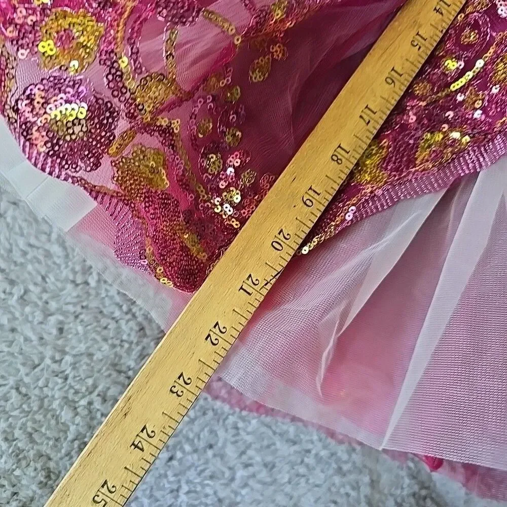 Ballet Dance Fairy Costume Revolution Fucia Maroon Large Child Gold Pink Sequens